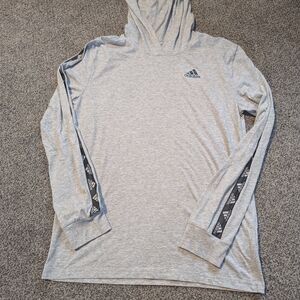 Adidas Light Gray Hoodie with Logo and Stripe Accents